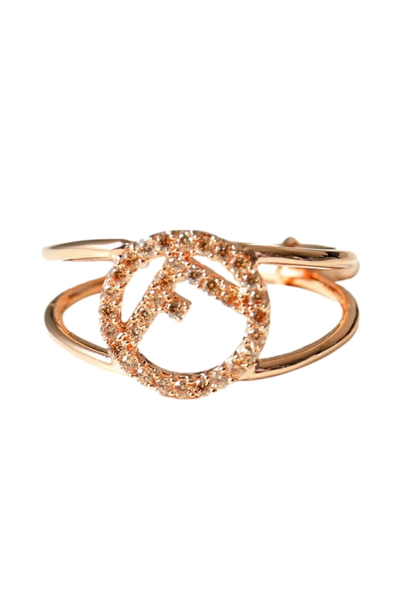 F is Fendi Circle Logo Crystal Ring Rose Gold Metal Size Small