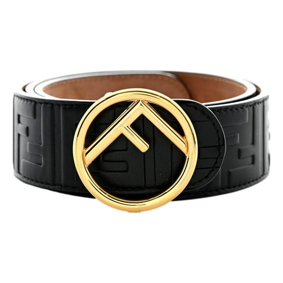 Fendi F is Fendi FF Calfskin Leather Black Embossed Belt Size 75/30 – Designer Women’s Luxury Logo Waist Accessory