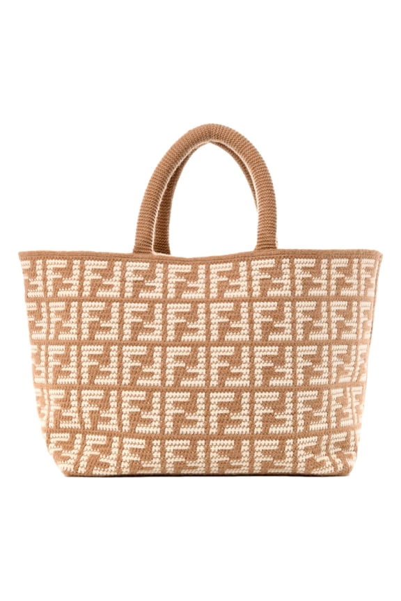 FF Cammello Beige Knitted Cashmere Large Shopper Tote Bag