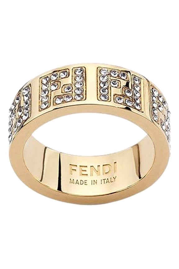 FF Crystal Embellished Wide Band Gold Ring Small