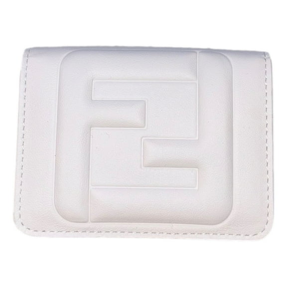 Fendi FF Cube Embossed Logo Bianco Ice White Leather Trifold NEW