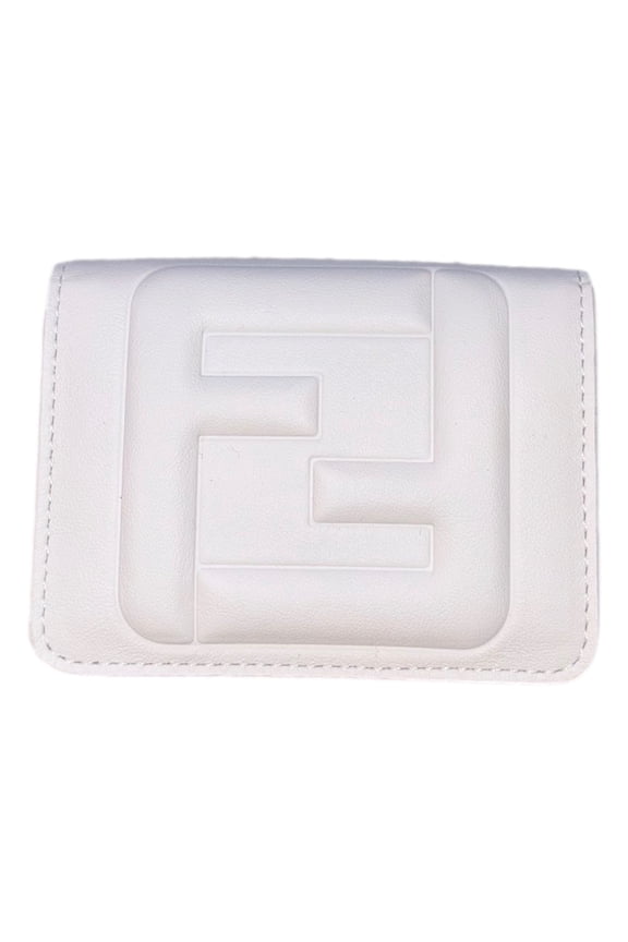 FF Cube Embossed Logo Bianco Ice White Leather Trifold NEW