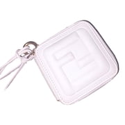 Fendi FF Cube Embossed Small Zip Wallet Bianco White Leather with Strap NEW