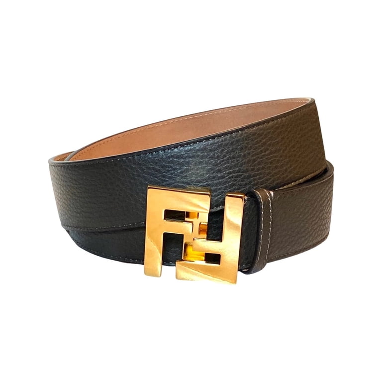 Fendi FF Logo Ebano Brown Pebbled Leather Belt 105 7C0403  display picture 2