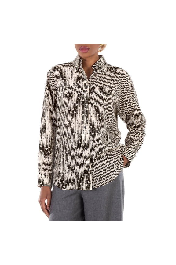 FF Motif Printed Silk Shirt, Brand Size 40 ( US Size 4 )
