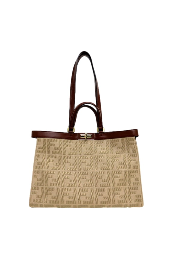 FF Peekaboo X-Lite Brown Beige Canvas and Leather Tote