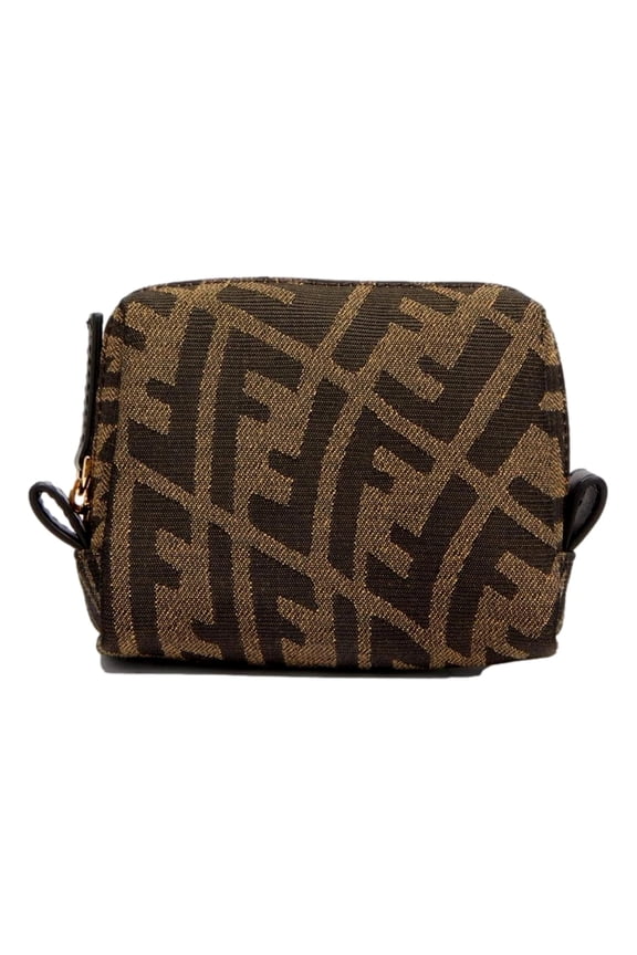 New Fendi FF Vertigo Brown Coated Canvas Small Beauty Pouch 8N0179
