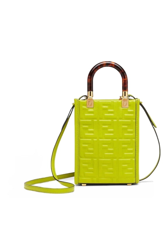 FF Zucca Mini Sunshine Shopper Leather Crossbody Bag, Green