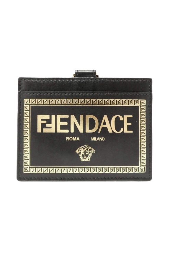 Fendace Black Leather Card Case Wallet Lanyard