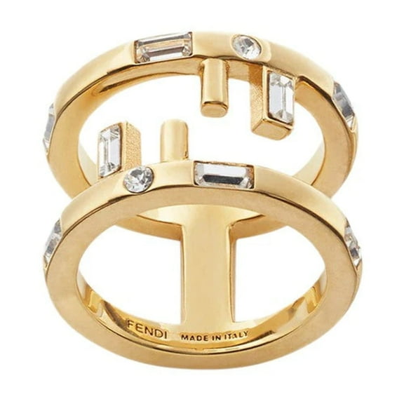 Fendi First Gold Finish Metal and White Crystal Small Fashion Ring