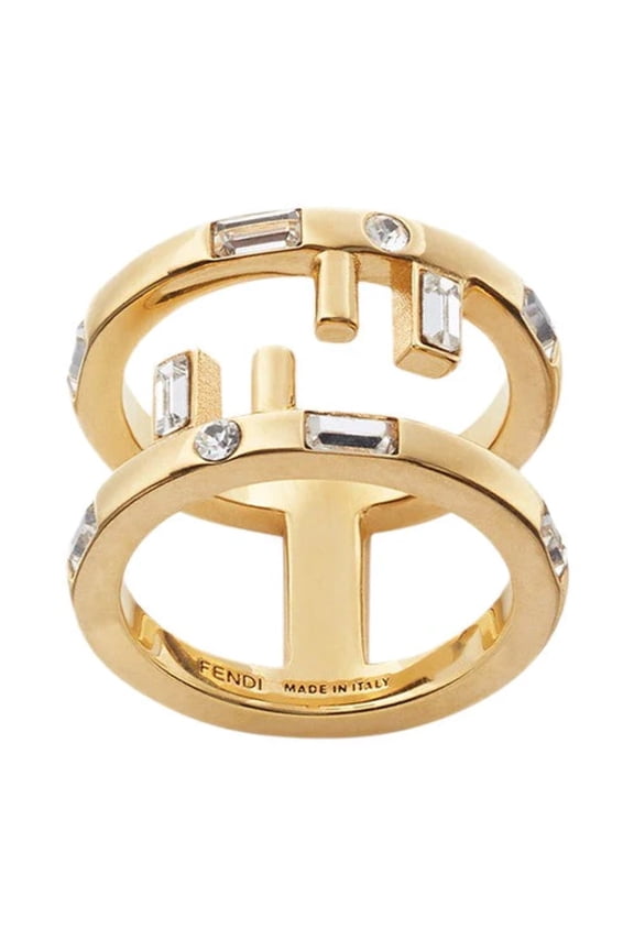 First Gold Finish Metal and White Crystal Small Fashion Ring