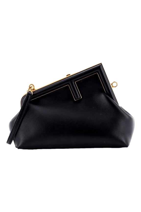 First Midi Clutch Crossbody Bag Black Nappa Leather 8BP137 Gold FF Logo Frame Made in Italy