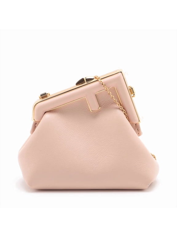 First Nano Micro Charm Pouch Bag Powder Pink Leather Gold Chain New