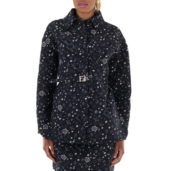 Fendi Giacca Mirror Canvas Print Cotton Jacket, Brand Size 40 (US Size 4)