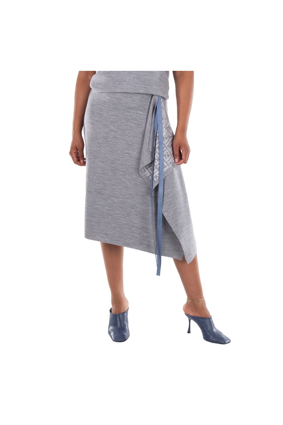 Logo Pattern Midi Drape Wool Skirt, Brand Size 46 (US Size 10)