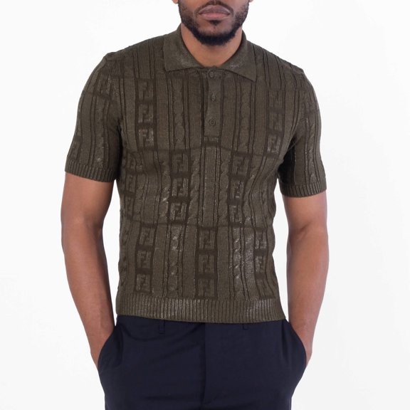 Fendi Men's FF Wool Blend Knit Polo Shirt, Brand Size 50 ( US Size 40 )