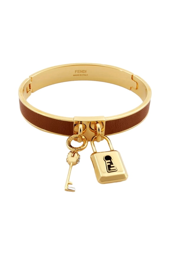 Master Key Medium Brandy Leather Bracelet with Gold-Tone Hardware 8AH747