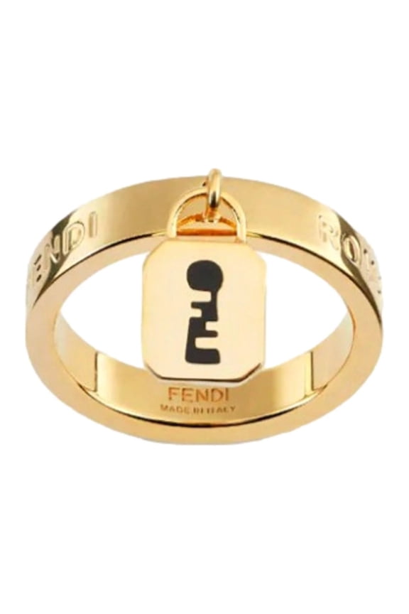 New Fendi Master Key Pendant Gold Finish Metal Large Fashion Ring