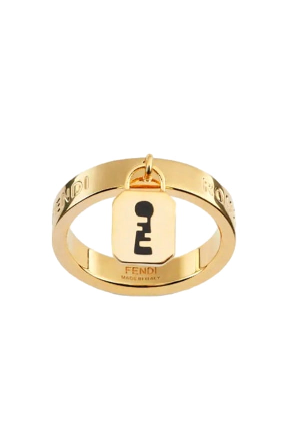 New Fendi Master Key Pendant Fashion Ring Medium  Gold-Finish Metal, Lock-Shaped Design