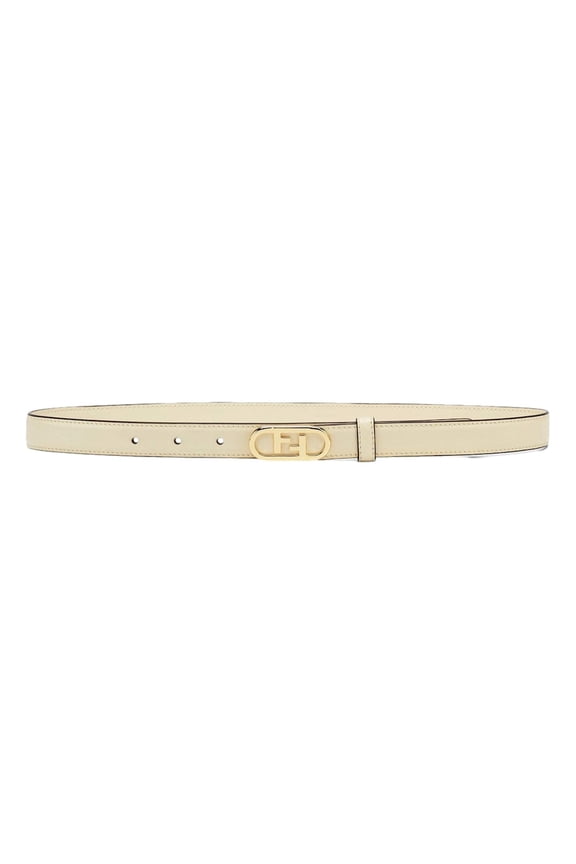 OLock Ivory Leather Skinny Belt Size 90 Womens Designer Calf Leather Waist Belt with Gold-Tone Logo Buckle