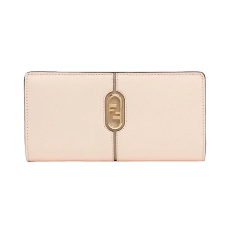 Fendi O'Lock Rose Pink and Tortora Gray Calf Leather Snap Continental Wallet