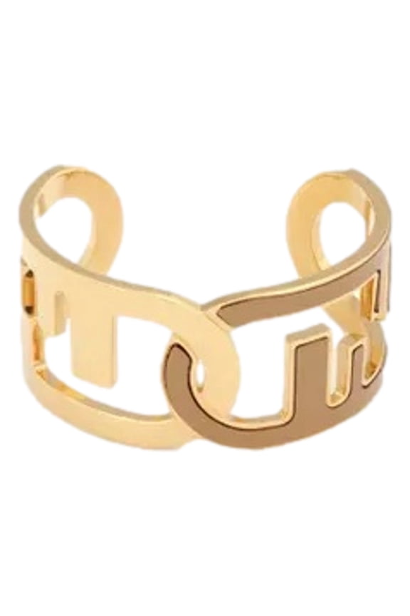 OLock Open Cuff Bracelet Gold Tone Bronze Enamel Inlay New Authentic Made in Italy
