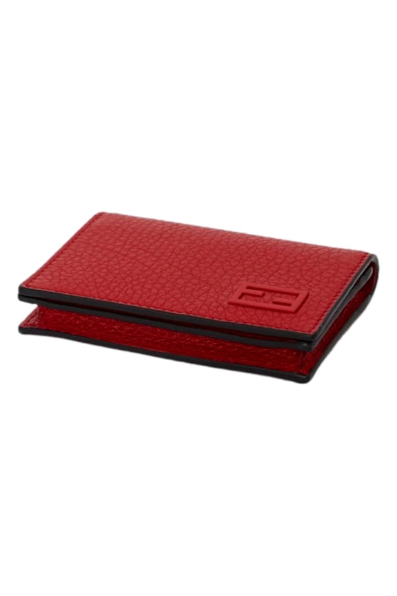 Red Grained Leather Baguette Logo Card Case Wallet 7M0222