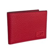 New Fendi Red Grained Leather FF Logo Bifold Wallet 7M0303