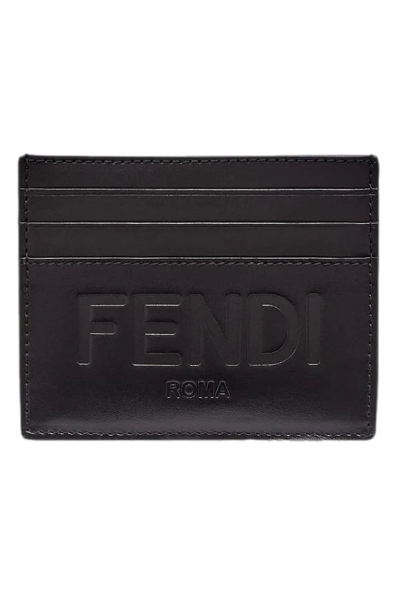 Roma New Black Calfskin Leather Embossed Logo Card Case Wallet 7M0164