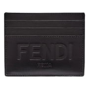 Fendi Roma New Black Calfskin Leather Embossed Logo Card Case Wallet 7M0164
