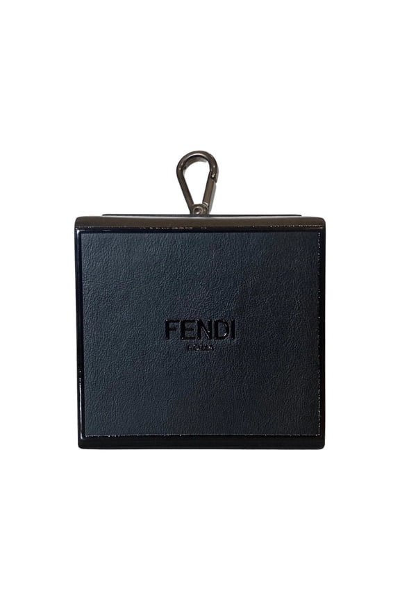 New Fendi Roma Mini Box Black Leather Key Ring Charm