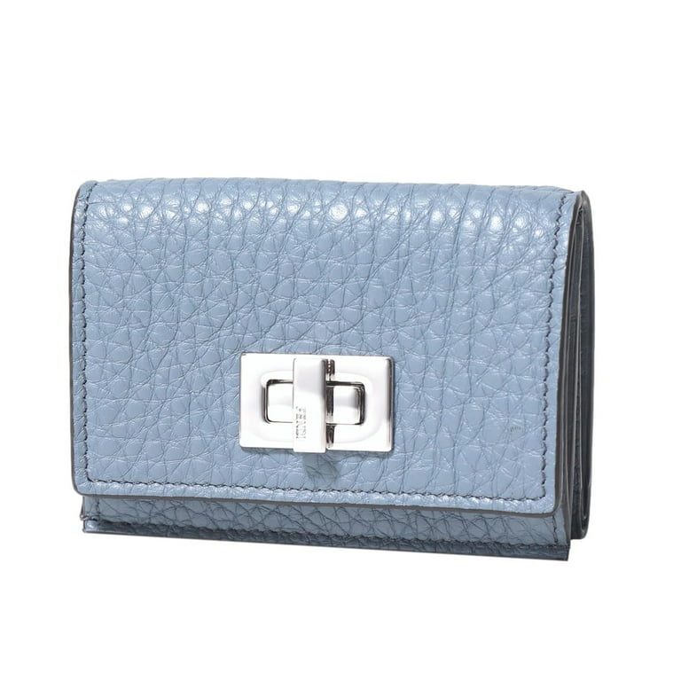 Fendi Selleria Leather Sky Blue Micro Trifold Wallet Walmart