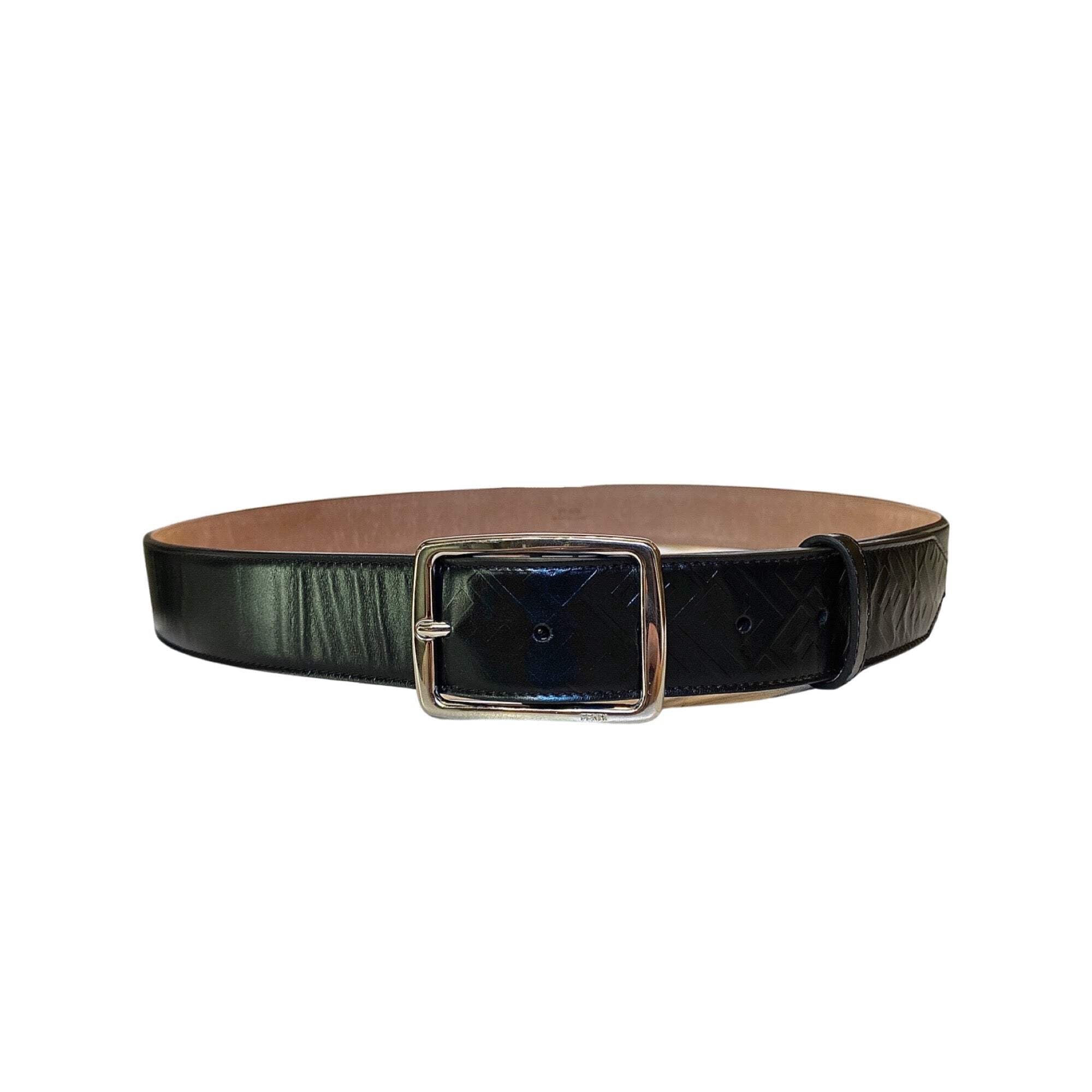 Fendi Silver Buckle Smooth Black Calf Leather Belt 100  display picture 3