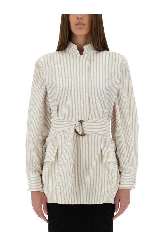 Contrasting Striped Cotton-Silk Blouson (Women's)