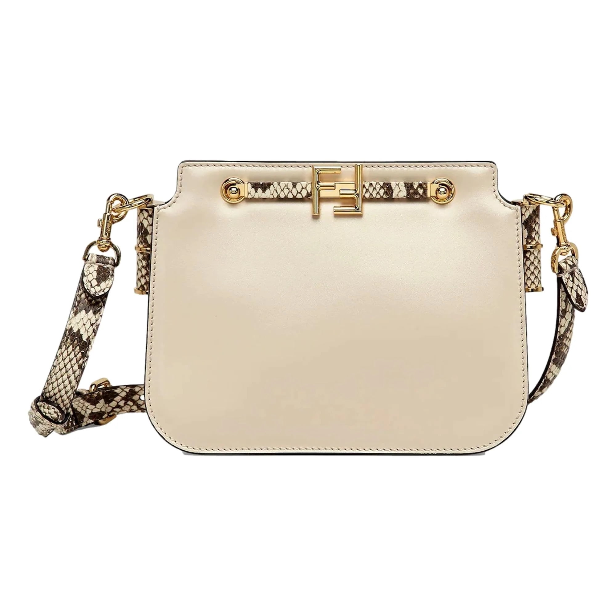 Fendi Touch Ivory and Python Print Leather Shoulder Bag 8BT349