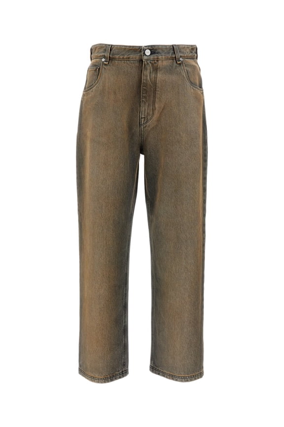 Washed High-Quality Cotton Trousers With Embossed Logo (Men's)