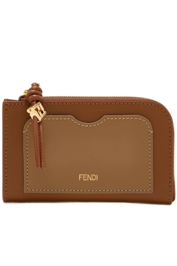Women's Rectangular Brown Card Case Pouch With Keyring Attachment Brown