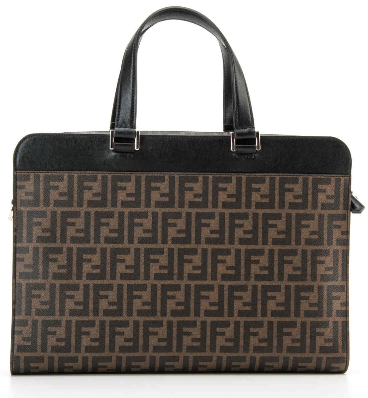 Fendi Zucca Slim Men's Leather Briefcase W/ Shoulder Strap Brown