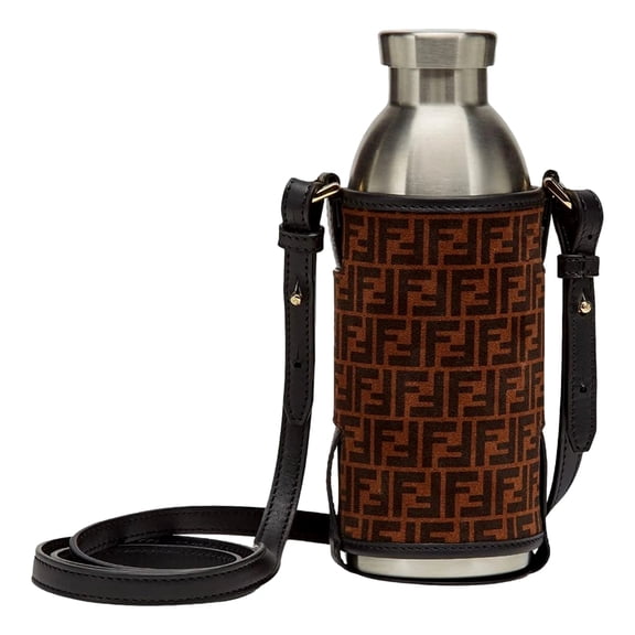 Fendi x 24 Bottles FF Print Suede Bottle Holder Crossbody Set 16oz Stainless Steel Bottle with Leather Strap New