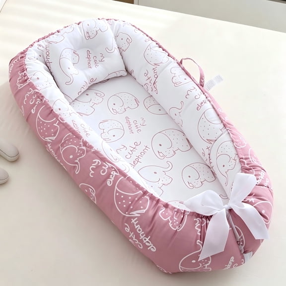 Fenfiny Baby Lounger for Newborns & Infants 0-24 Months5, 100% Cotton Breathable Tummy Time Play Mat, CPC Certified Baby Shower Gift (Elephant Pink)