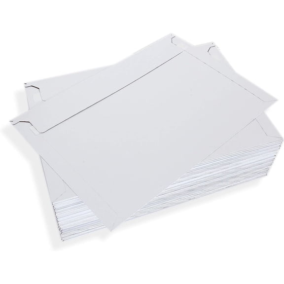 Feng 100 Pack 12.75 x 9 Inch Rigid Paperboard Mailers Stay Flat Photo Document Rigid Mailers Self-Seal Cardboard Envelopes White Chipboard Mailers