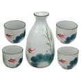 thumbnail image 1 of Feng Shui 2 Swimming Koi Fishes In Zen Pond Porcelain Sake Flask And 4 Cups Set, 1 of 5
