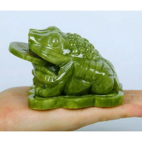 Feng Shui 3-legged toad coin jade statue money frog wealth imprint -