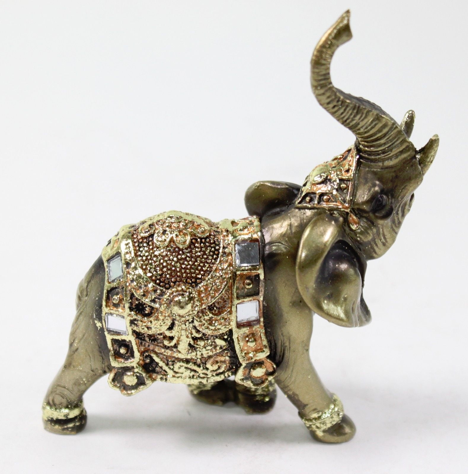 Feng Shui 4.5'(H) Brass Color Elegant Elephant Trunk Statue Wealth Lucky Figurine Home Decor Gift