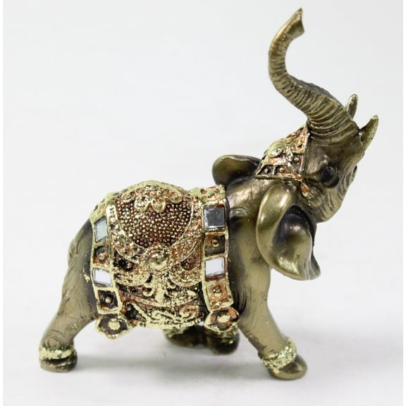 Feng Shui 4.5'(H) Brass Color Elegant Elephant Trunk Statue Wealth Lucky Figurine Home Decor Gift