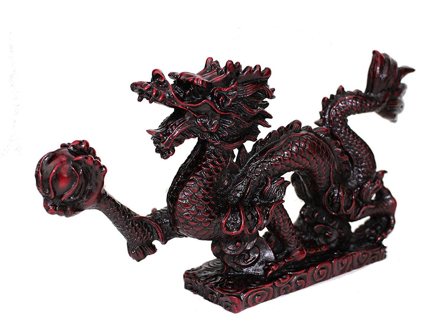 Feng Shui 9" Oriental Dragon Play w/ Ball Rosewood Red Statue Office Home Decor A10028