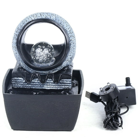 Feng Shui Ball & Led Light Indoor Water Fountains Tabletop Decoration With Lucky Water Fountain Waterfall Indoor Desktop Table Decor LED Light Home Gift Black