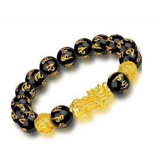 Feng Shui Black Obsidian Bead Bracelet Attract Wealth & Good Luck Bangle Pi Xiu