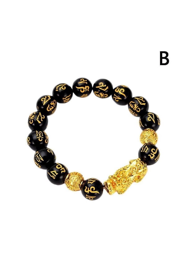 Feng Shui Black Obsidian Beads Bracelet Attract Wealth Bangle Luck