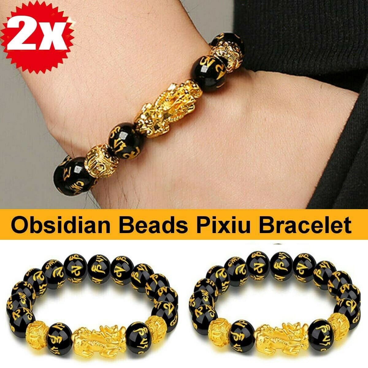 Buy Authentic Obsidian Feng Shui Bracelet Double Pixiu Dragon 24k Gold  Plated Blessed by Temple Online in India - Etsy